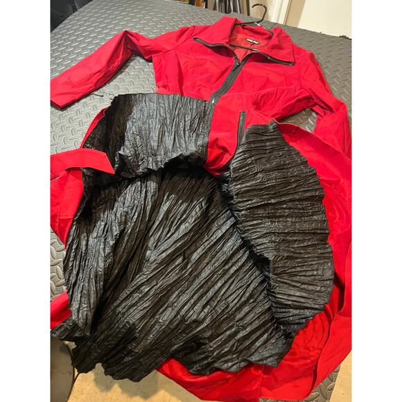 RARE Samuel Dong Red Womens Trench Coat Artsy Designer Crafty Belted Size XL - Picture 7 of 10
